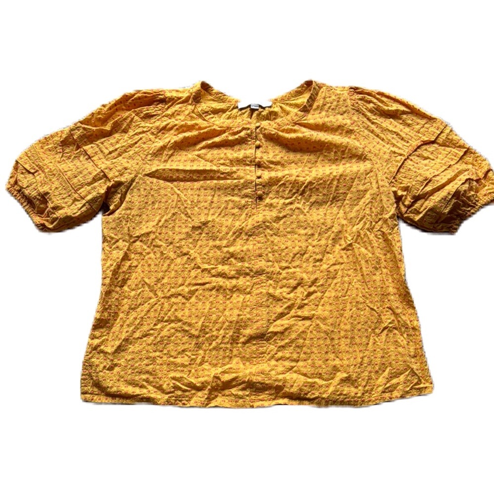 LOFT XL Gold Puff Sleeve Blouse Relaxed Fit